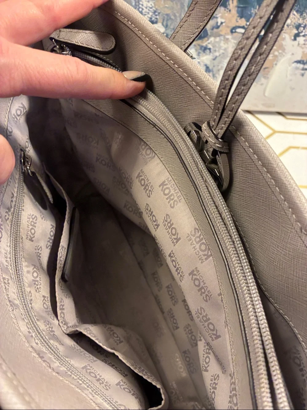 EUC Michael Kors Taupe Saffiano Leather Tote with MK Charm